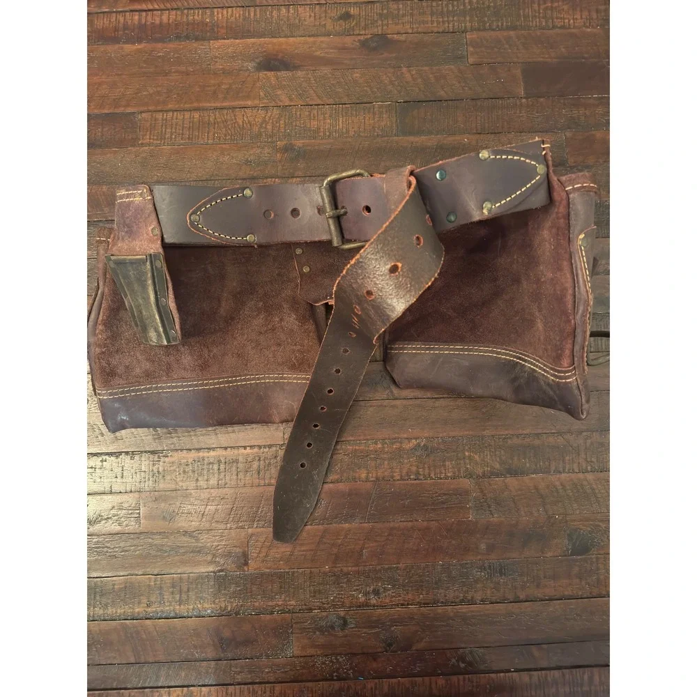 AWP Oil Tanned Leather Tool Belt Brown Heavy Duty Carpenter Construction Apron
